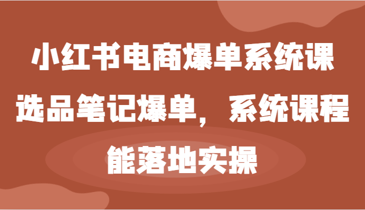 小红书电商爆单系统课-选品笔记爆单，系统课程，能落地实操-忙忙软件库