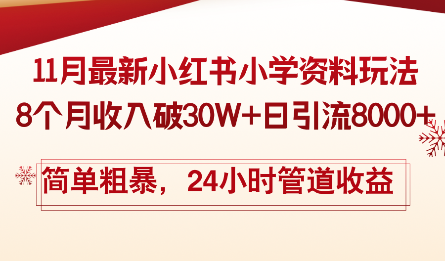 （13234期）11月份最新小红书小学资料玩法，8个月收入破30W+日引流8000+，简单粗暴…-忙忙软件库