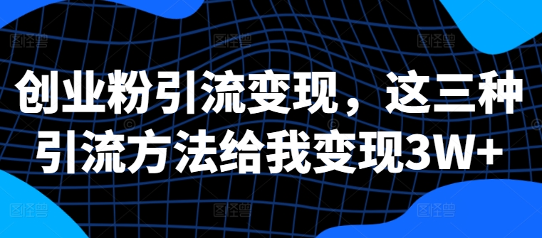 自主创业粉引流变现，这三种推广方法帮我转现3W 【揭密】-忙忙软件库