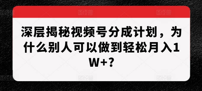 图片[1]-深层次揭密微信视频号分为方案，为什么有的人能做到轻轻松松月入1W ?-忙忙软件库
