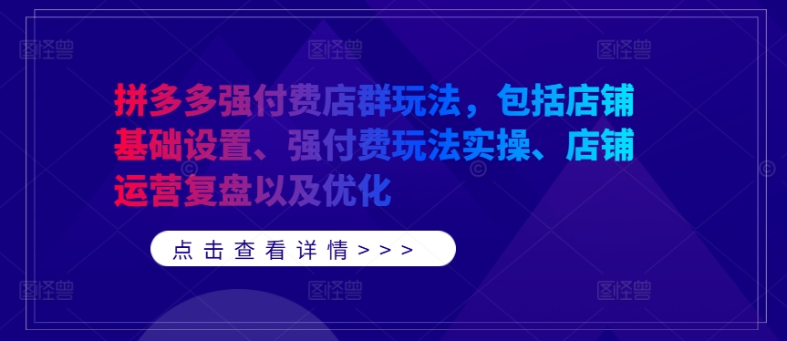 拼多多强付费店群玩法，包括店铺基础设置、强付费玩法实操、店铺运营复盘以及优化-忙忙软件库