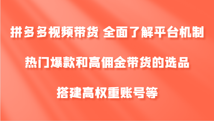 拼多多视频带货 全面了解平台机制、热门爆款和高佣金带货的选品，搭建高权重账号等-忙忙软件库