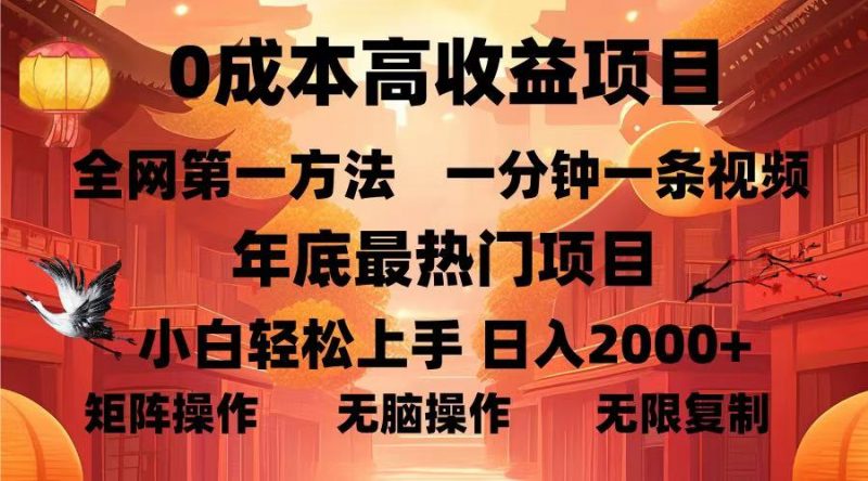 （13723期）0成本高收益蓝海项目，一分钟一条视频，年底最热项目，小白轻松日入…-忙忙软件库