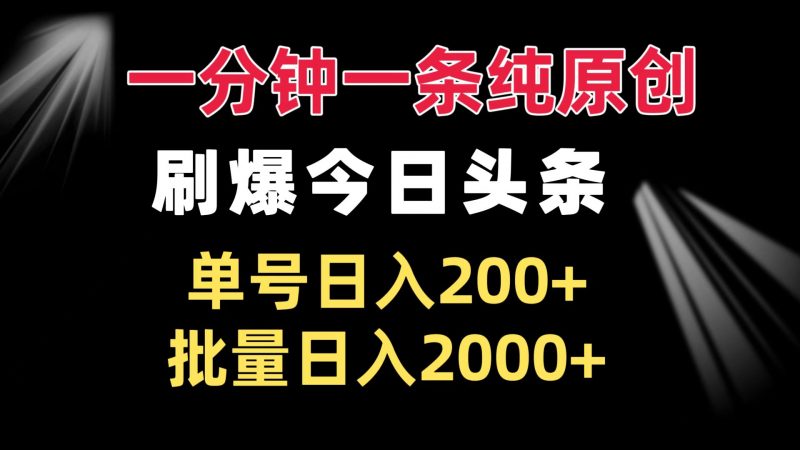 （13495期）一分钟一条纯原创  刷爆今日头条 单号日入200+ 批量日入2000+-忙忙软件库