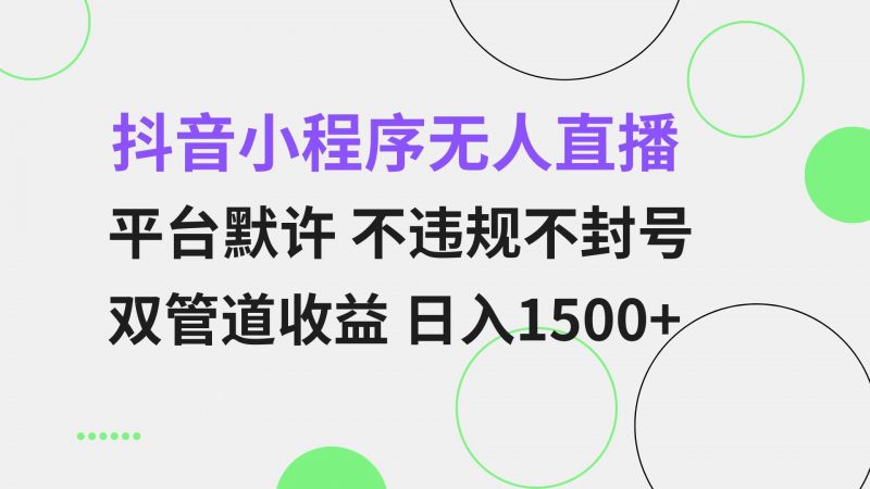 （13276期）抖音小程序无人直播 平台默许 不违规不封号 双管道收益 日入1500+ 小白…-忙忙软件库