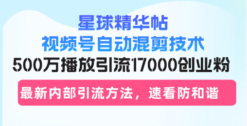 （13168期）星球精华帖视频号自动混剪技术，500万播放引流17000创业粉，最新内部引…-忙忙软件库