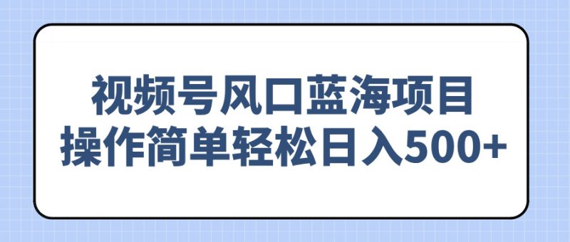 （14276期）视频号风口蓝海项目，操作简单轻松日入500+-忙忙软件库