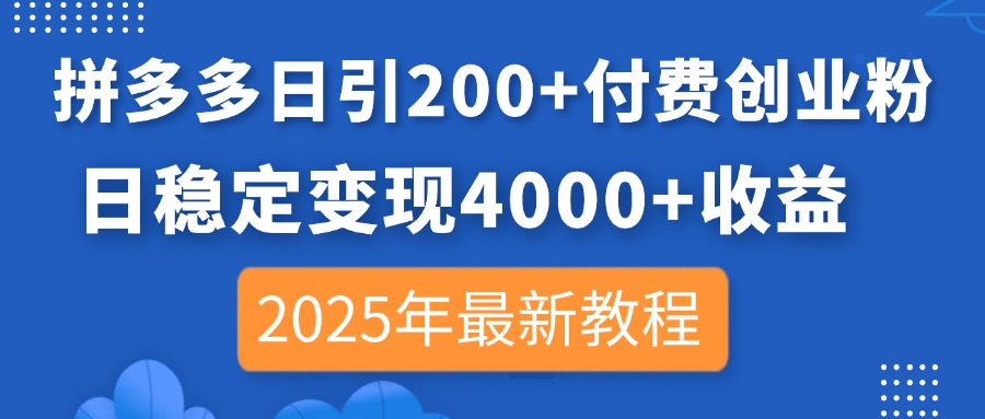 图片[1]-（14217期）拼多多平台日引200 付钱自主创业粉，日平稳转现4000 盈利，2025年全新实例教程-忙忙软件库