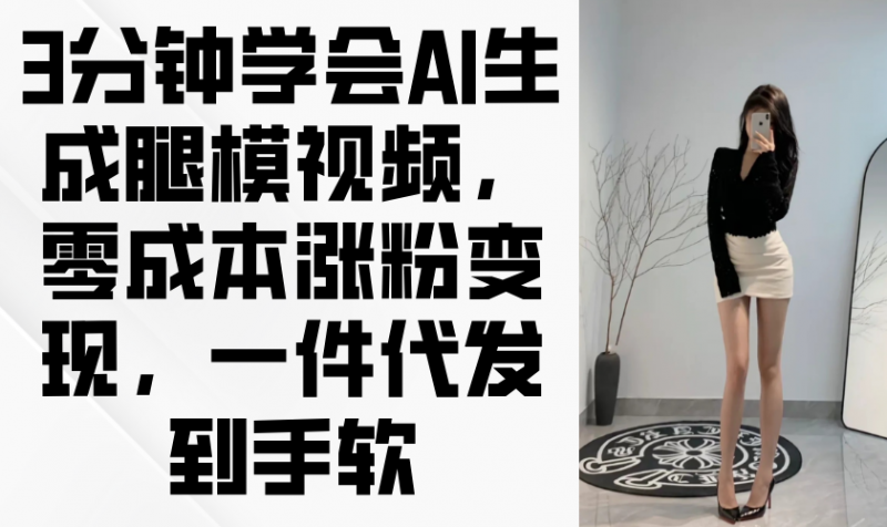 （14537期）3min懂得AI形成腿模视频，零成本增粉转现，一件代发到手软-观竹阁