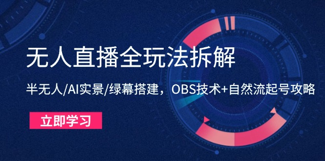 （14684期）无人直播全玩法拆解：半无人/AI实景/绿幕搭建，OBS技术+自然流起号攻略-观竹阁