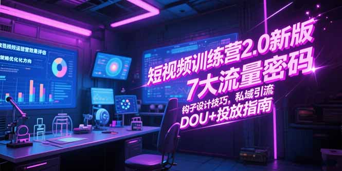 （15255期）短视频训练营2.0新版，7大流量密码/钩子设计技巧/私域引流/DOU+投放指南-观竹阁