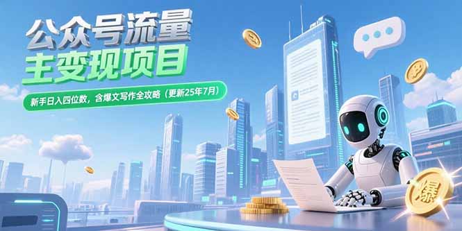 （15340期）公众号流量主变现项目，新手日入四位数，含爆文写作全攻略(更新25年7月)-观竹阁