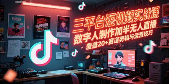 图片[1]-（15265期）三平台短视频实战课，数字人制作加半无人直播，覆盖20+赛道剪辑与运营技巧-观竹阁