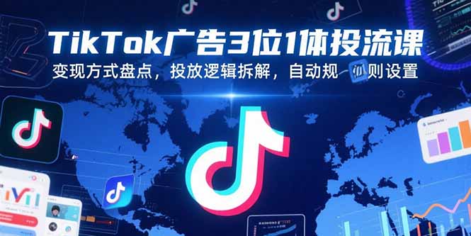 （15460期）TikTok广告3位1体投流课，变现方式盘点，投放逻辑拆解，自动规则设置-观竹阁