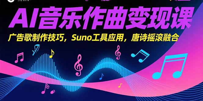 （15370期）AI音乐作曲变现课，广告歌制作技巧，Suno工具应用，唐诗摇滚融合-观竹阁