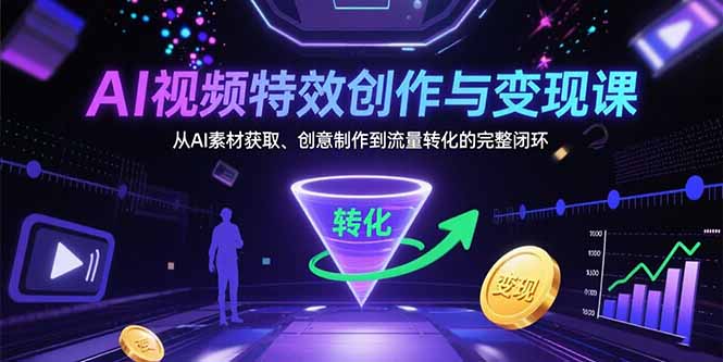 （15587期）AI视频特效创作与变现课：从AI素材获取、创意制作到流量转化的完整闭环-观竹阁