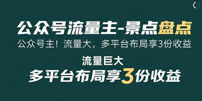 （15553期）公众号流量主-景点盘点 流量巨大 多平台布局享3份收益-观竹阁
