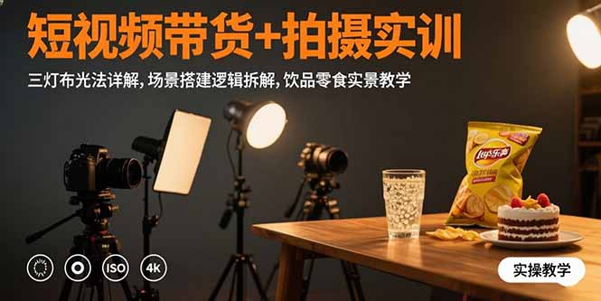 图片[1]-（15540期）短视频带货+拍摄实训：三灯布光法详解,场景搭建逻辑拆解,饮品零食实景教学-观竹阁