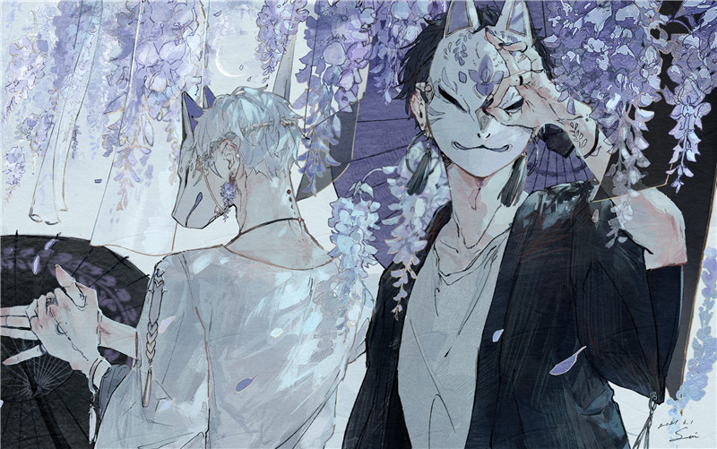 图片[2]-动漫日系狐面狐狸面具人物插画横竖壁纸原画-忙忙软件库