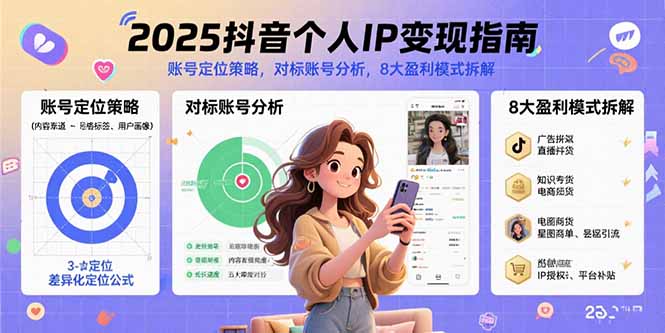 （15711期）2025抖音个人IP变现指南，账号定位策略，对标账号分析，8大盈利模式拆解-观竹阁