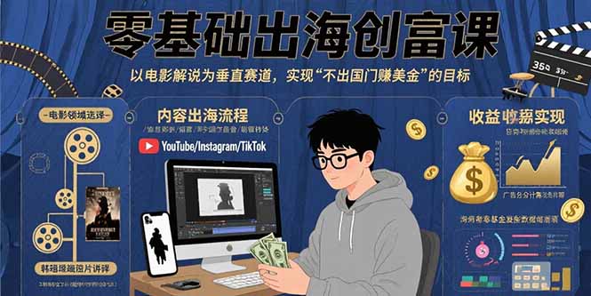 （15709期）零基础出海创富课：以电影解说为垂直赛道，实现不出国门赚美金的目标-观竹阁