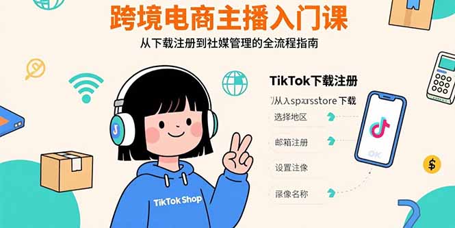 （15708期）跨境电商主播入门课，TikTok下载注册，支付工具配置，社媒账号管理全流程-观竹阁