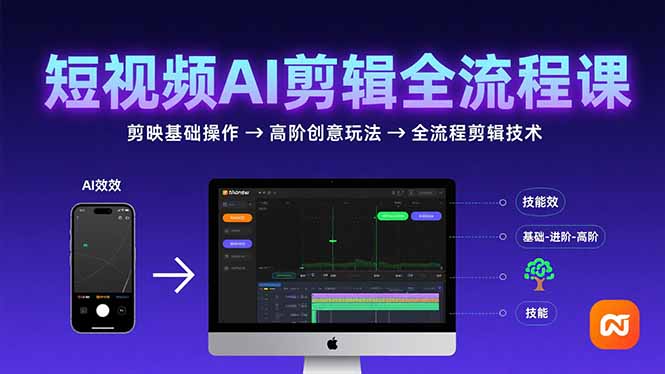 （15647期）短视频AI剪辑技能，从剪映基础操作到高阶创意玩法，全流程剪辑技术-观竹阁