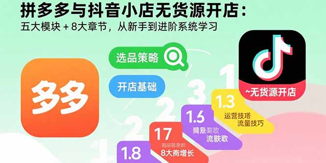 （15805期）拼多多与抖音小店无货源开店：五大模块+8大章节，从新手到进阶系统学习-观竹阁