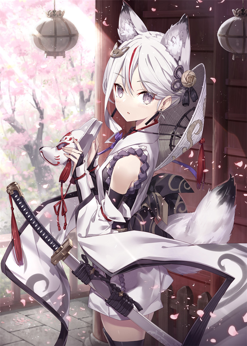 图片[1]-动漫日系狐面狐狸面具人物插画横竖壁纸原画-忙忙软件库