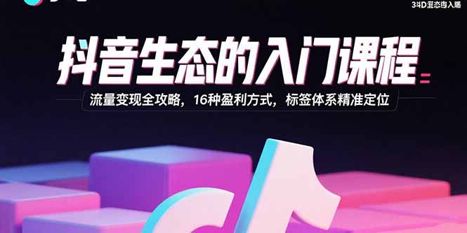 图片[1]-（15856期）抖音生态的入门课程：流量变现全攻略，16种盈利方式，标签体系精准定位-观竹阁