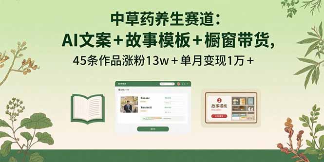 （15925期）中草药养生赛道：AI文案+故事模板+橱带货，45条作品涨粉13w+单月变现1万+-观竹阁